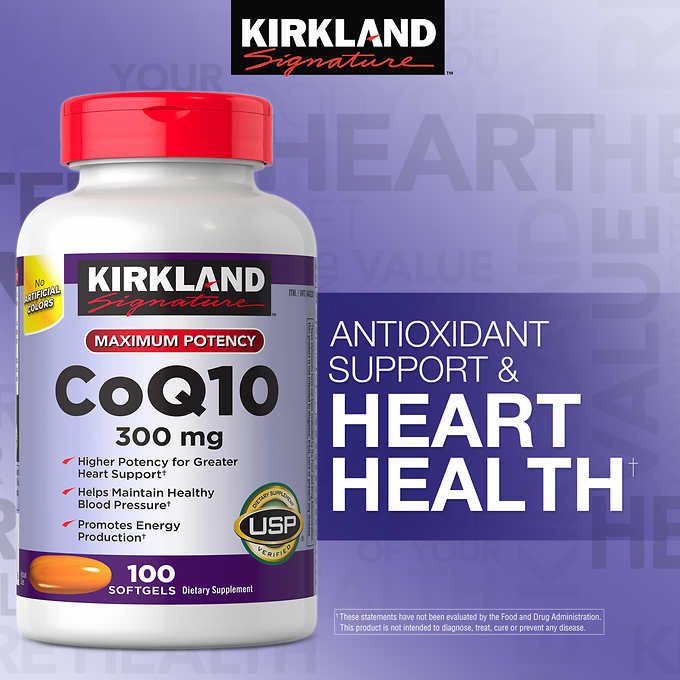 Комплекс для сердца Kirkland Signature CoQ10 300 мг, 100 капсул - Shopping TEMA