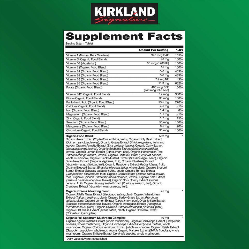 Мультивитамины Kirkland Signature USDA Organic Multivitamin 80 т